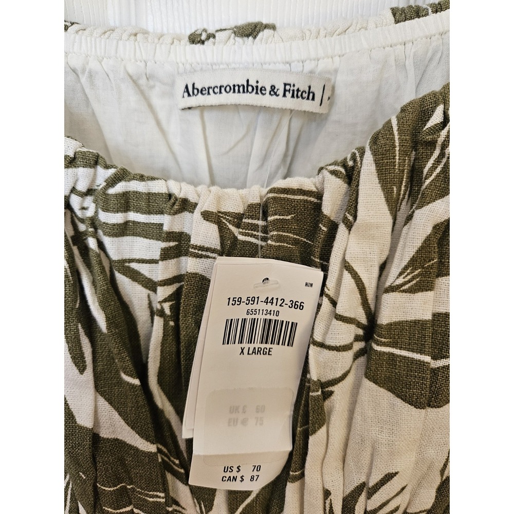 NWT Abercrombie & Fitch Tropical Leaf Print Pockets Babydoll Lined Mini Dress XL - Picture 2 of 10